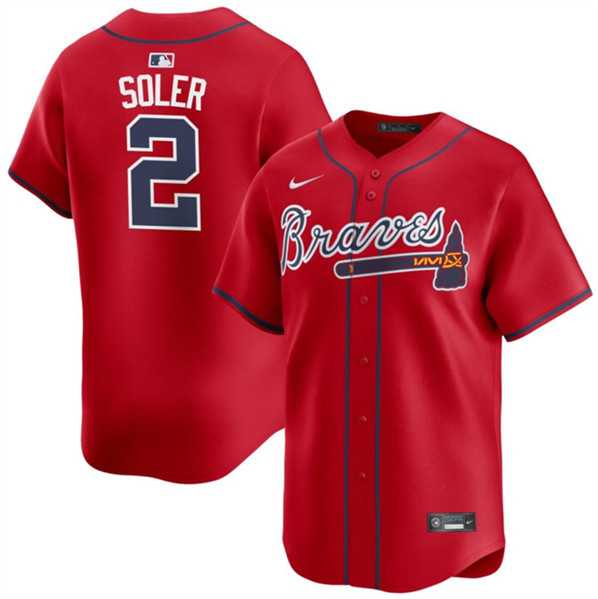 Mens Atlanta Braves #2 Jorge Soler Red 2024 Alternate Limited Stitched Baseball Jersey Dzhi